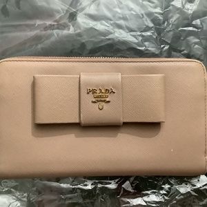 Prada Saffiano Bow Zip Around Wallet